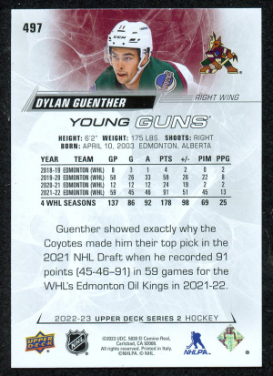 2022-23 Upper Deck #497 Dylan Guenther Young Guns back